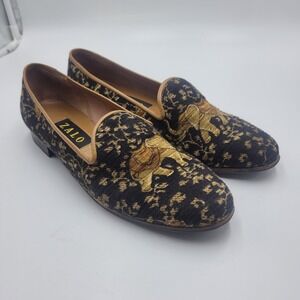 Zalo Vintage Tapestry Elephant Smoking Slipper Loafers Black Gold Womens Size 8M